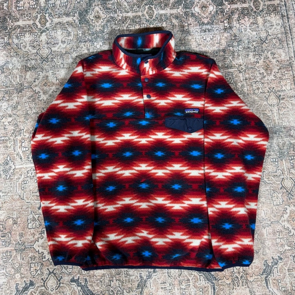 Patagonia Snap T Synchilla Fleece Pullover Red Wild Desert Aztec Size Medium